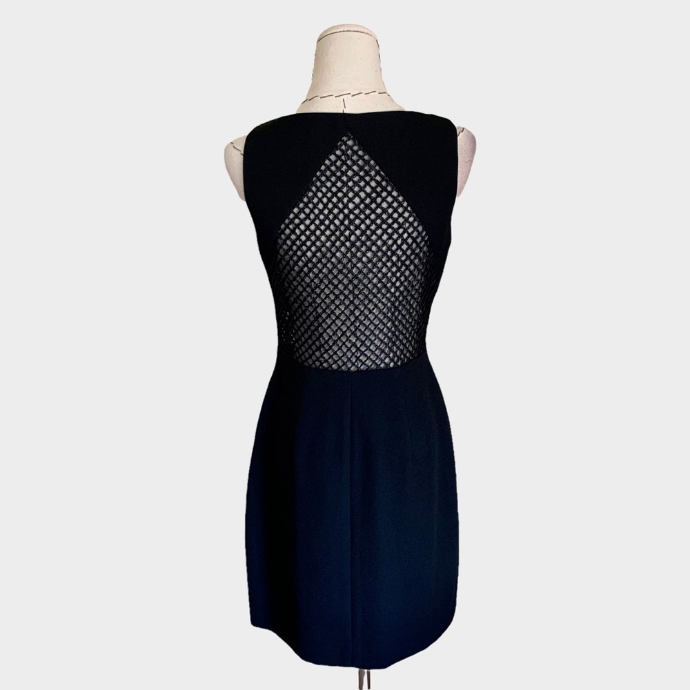 Vintage 90s Y2K Laundry Black Cut Out Mesh Fishnet Shift Bodycon Dress sz 4